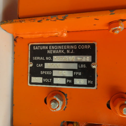 Saturn Engineering 1/2 Ton Power Beam Hoist Tractor Drive Trolley 19FPM 3PH