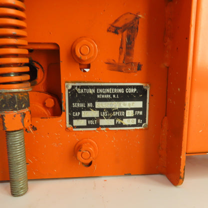 Saturn Engineering 1/2 Ton Power Beam Hoist Tractor Drive Trolley 19FPM 3PH