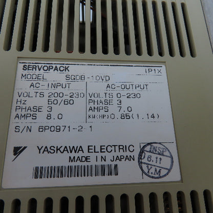 Yaskawa SGDB-10VD Servo Pack 200-230V 3Ph 0-230V Output 0.85kW