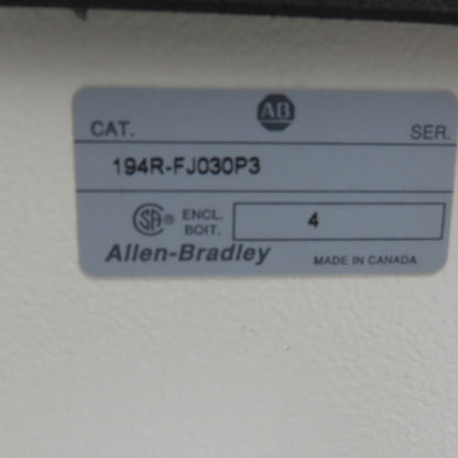 Allen Bradley 194R-FJ030P3 30A Fused Safety Disconnect Missing Operator Handle