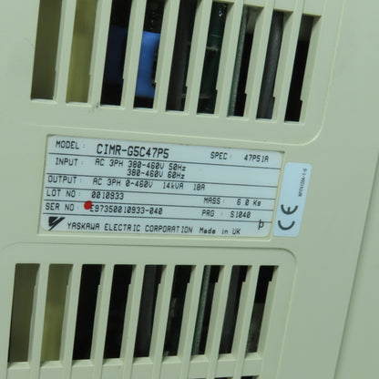 Yaskawa CIMR-G5C47P5 Varispeed 616G5 AC Drive 380-460V 3PH Input 0-460V 18A Out