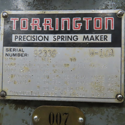 Torrington W-10A .008-.028" Wire Spring Coiler Variable Speed 208-230/460V 3Ph