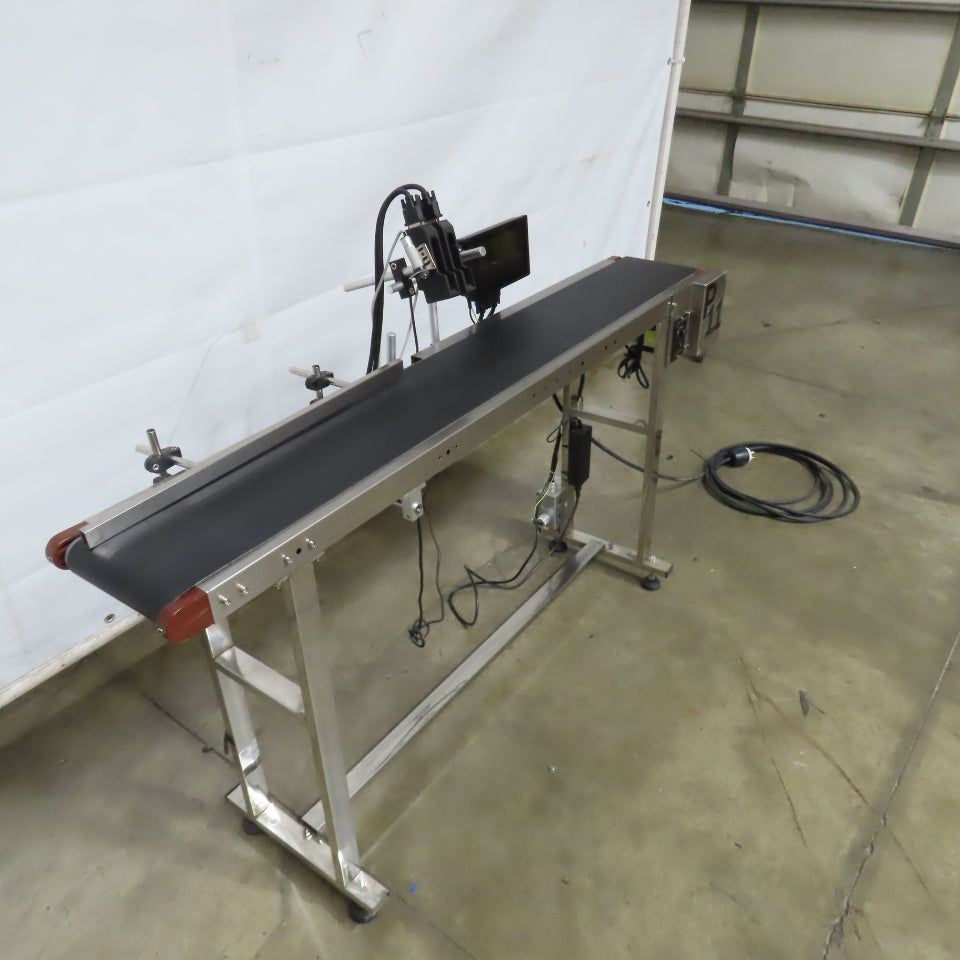 58" x 7-1/2" Wide Stainless Variable Speed Slide Bed Belt Conveyor 1PH W/Printer