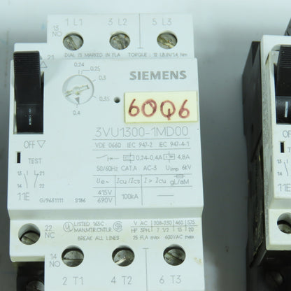 Siemens 3VU1300-1MD00 0.24-0.4A Motor Protector Circuit Breaker 600VAC Lot Of 5
