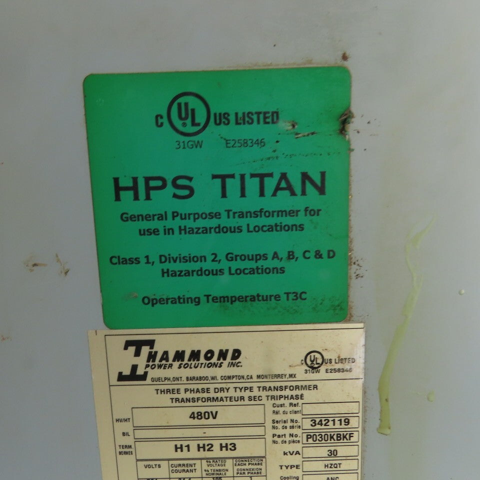 Hammond P030KBKF HZQT 30kVA 3PH Dry Type Transformer Pri. 480V Sec 208/120V
