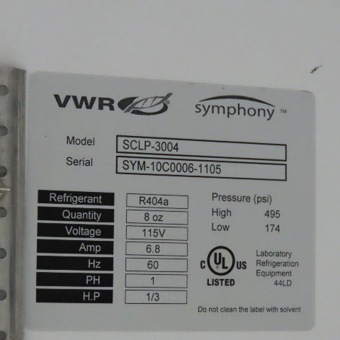 VWR SCLP-3004 Symphony Laboratory Refrigerator 115V 1Ph Tested