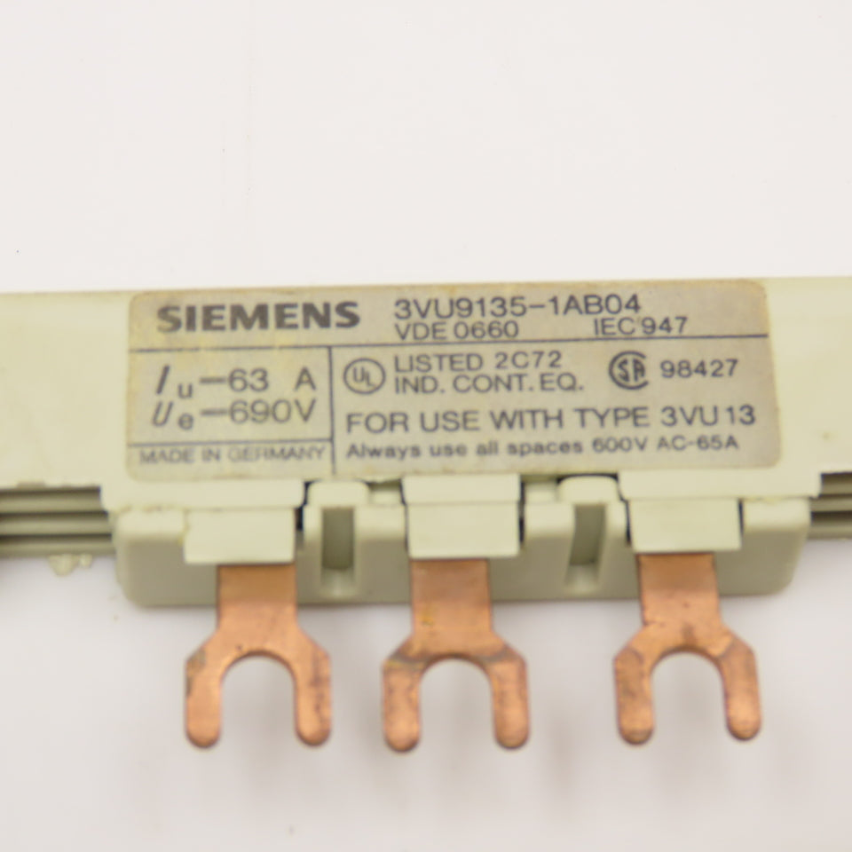 Siemens 3VU9135-1AB04 600V 65A Bus Bar For Type 3VU13 Motor Starters Lot Of 3