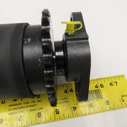 3-7/16" OD Lagged Crowned Conveyor Belt Drum #40 Chain Drive Roller 14-3/4" OAL
