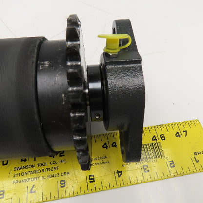 3-7/16" OD Lagged Crowned Conveyor Belt Drum #40 Chain Drive Roller 14-3/4" OAL