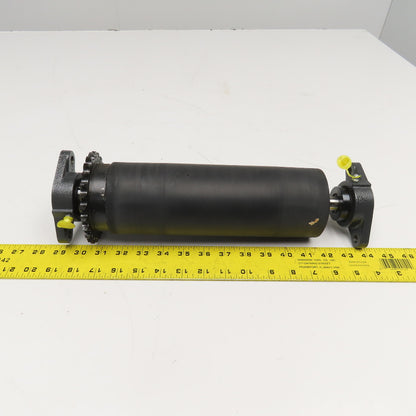 3-7/16" OD Lagged Crowned Conveyor Belt Drum #40 Chain Drive Roller 14-3/4" OAL