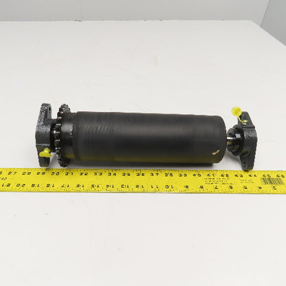 3-7/16" OD Lagged Crowned Conveyor Belt Drum #40 Chain Drive Roller 14-3/4" OAL
