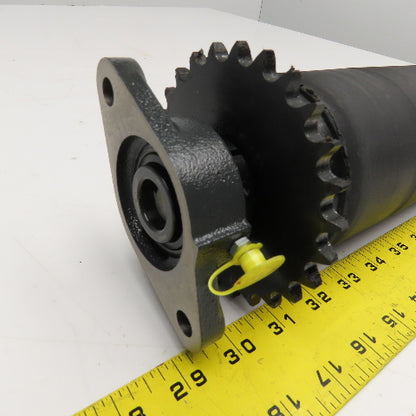 3-7/16" OD Lagged Crowned Conveyor Belt Drum #40 Chain Drive Roller 14-3/4" OAL