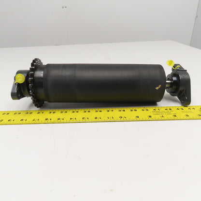 3-7/16" OD Lagged Crowned Conveyor Belt Drum #40 Chain Drive Roller 14-3/4" OAL