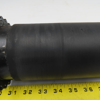 3-7/16" OD Lagged Crowned Conveyor Belt Drum #40 Chain Drive Roller 14-3/4" OAL