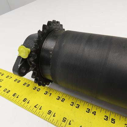 3-7/16" OD Lagged Crowned Conveyor Belt Drum #40 Chain Drive Roller 14-3/4" OAL