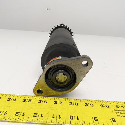 3-7/16" OD Lagged Crowned Conveyor Belt Drum #40 Chain Drive Roller 14-3/4" OAL