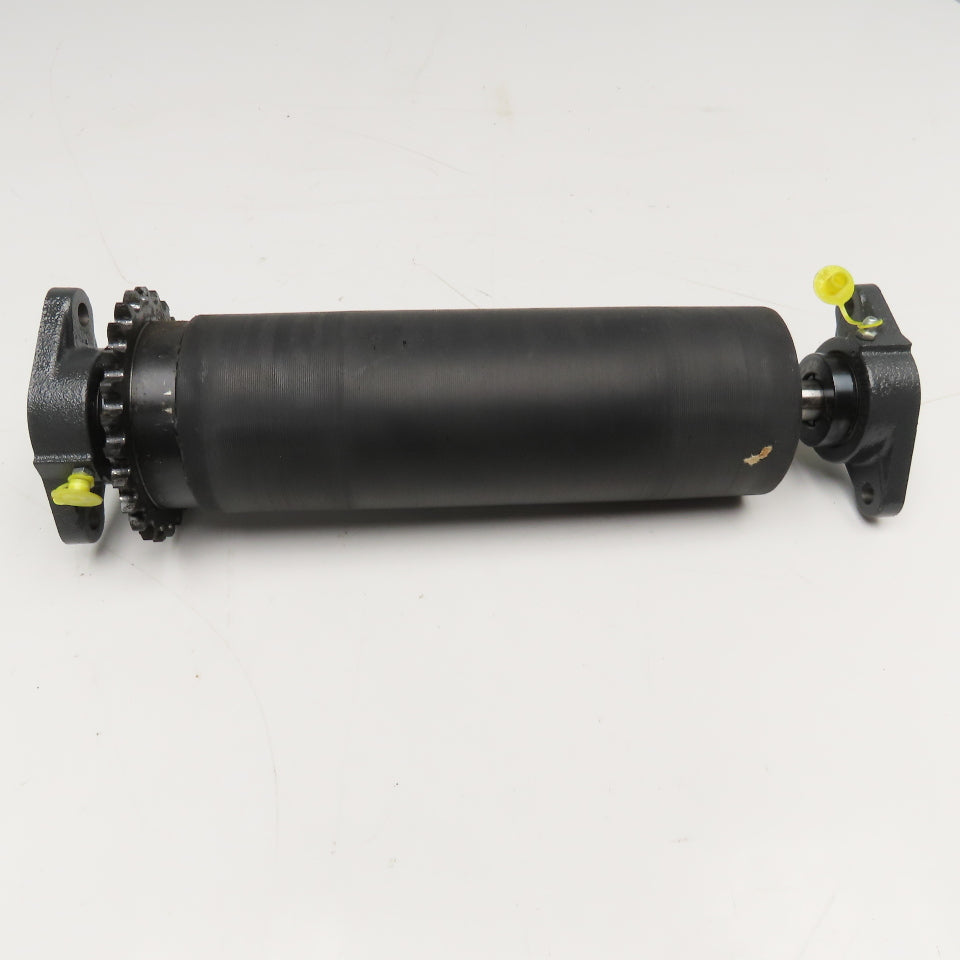 3-7/16" OD Lagged Crowned Conveyor Belt Drum #40 Chain Drive Roller 14-3/4" OAL