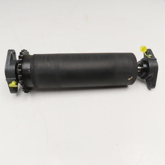 3-7/16" OD Lagged Crowned Conveyor Belt Drum #40 Chain Drive Roller 14-3/4" OAL