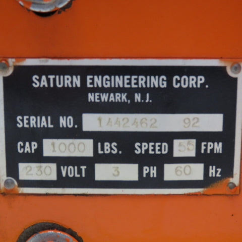 Saturn Engineering 1000Lbs Capacity Monorail Drive Tractor 208-460V 3Ph 23FPM
