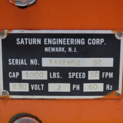 Saturn Engineering 1000Lbs Capacity Monorail Drive Tractor 208-460V 3Ph 23FPM