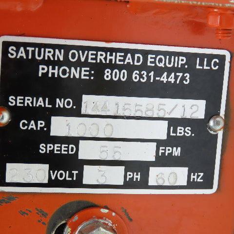 Saturn Engineering 1000Lbs Capacity Monorail Drive Tractor 208-460V 3Ph 30FPM