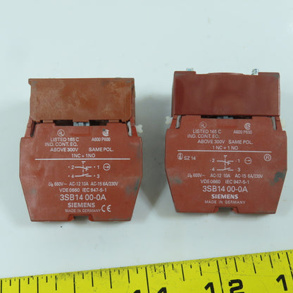 Siemens 3SB1400-0A Auxiliary Contact Block 600V Lot Of 2