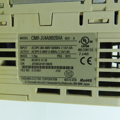 Yaskawa CIMR-JU4A0002BAA 2.1/1.8A AC VFD Drive 380-480V Input 3PH