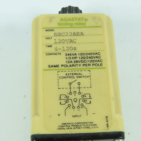 Agastat SSC22AEA Timing Relay 4-120 Seconds 120VAC 11-Pin