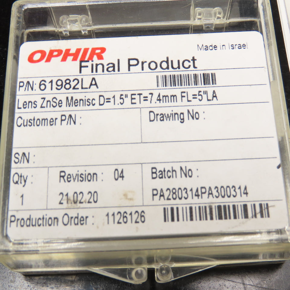 Ophir 61982LA Lens ZnSe Menisc D=1.5 ET=7.4mm FL=5"LA