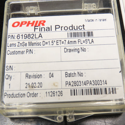 Ophir 61982LA Lens ZnSe Menisc D=1.5 ET=7.4mm FL=5"LA