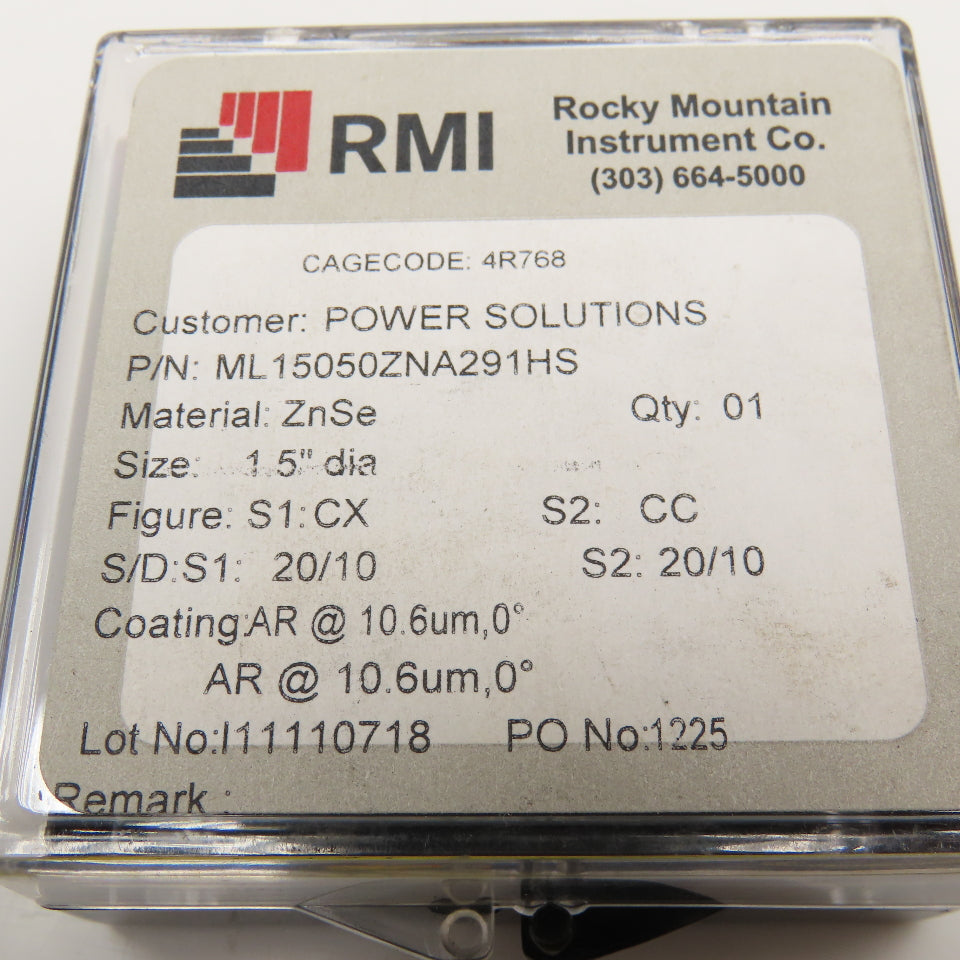 RMI Co. ML15050ZNA291HS ZnSe 1.5" Meniscus Lens 5.0"FL 0.291" ET