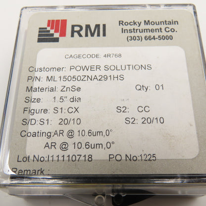 RMI Co. ML15050ZNA291HS ZnSe 1.5" Meniscus Lens 5.0"FL 0.291" ET