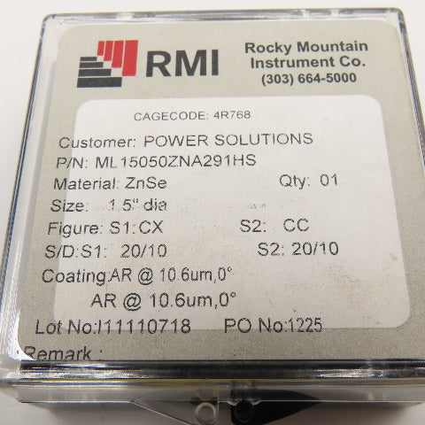 RMI Co. ML15050ZNA291HS ZnSe 1.5" Meniscus Lens 5.0"FL 0.291" ET