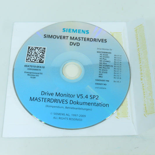 Siemens 6SX7010-0FA10 Simovert Masterdrives DVD Drive Monitor V5.4 SP2
