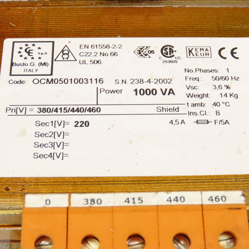 Busto G 380-460V Pri 1000VA 220V Sec 1Ph Transformer