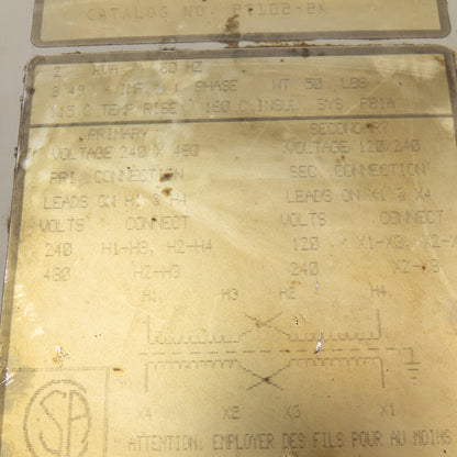 Powertran PT102-2K 240/480V Pri 2kVa 120/240V Sec 1Ph Transformer