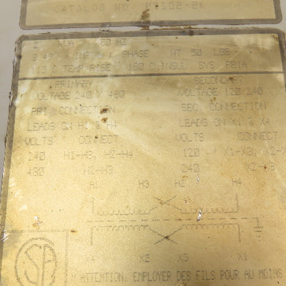 Powertran PT102-2K 240/480V Pri 2kVa 120/240V Sec 1Ph Transformer