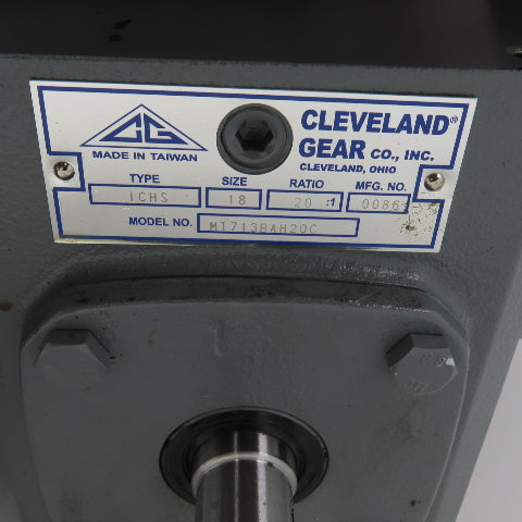 Cleveland ICHS 20:1 Ratio Right Hand Gear Reducer 86RPM 1/2HP 3PH Reliance Motor