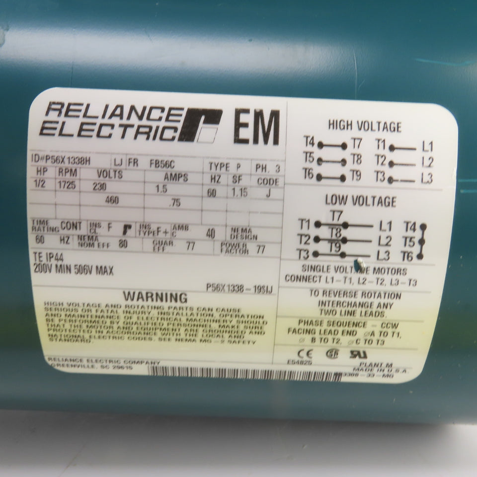 Cleveland ICHS 20:1 Ratio Right Hand Gear Reducer 86RPM 1/2HP 3PH Reliance Motor