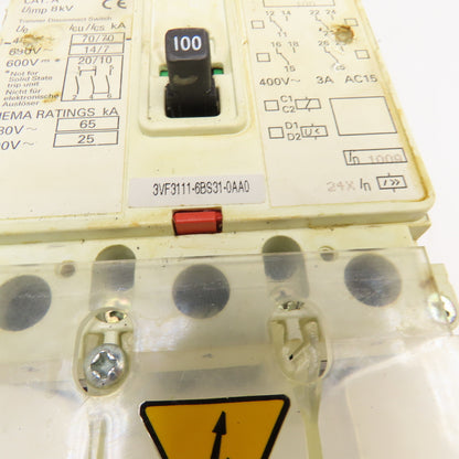 Siemens 3VF3111-6BS31-0AA0 100A 600V 3 Pole Circuit Breaker