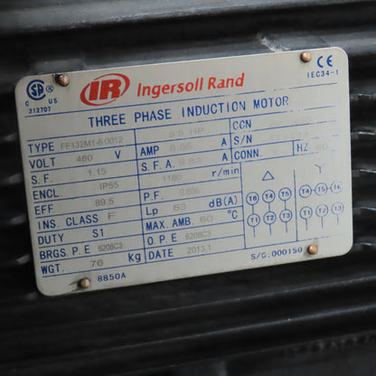 Ingersoll Rand R110I-A125 Screw Compressor 5.5HP Air Cooler Blower 460V 3PH