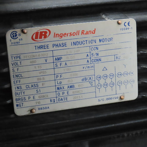 Ingersoll Rand R110I-A125 Screw Compressor 5.5HP Air Cooler Blower 460V 3PH