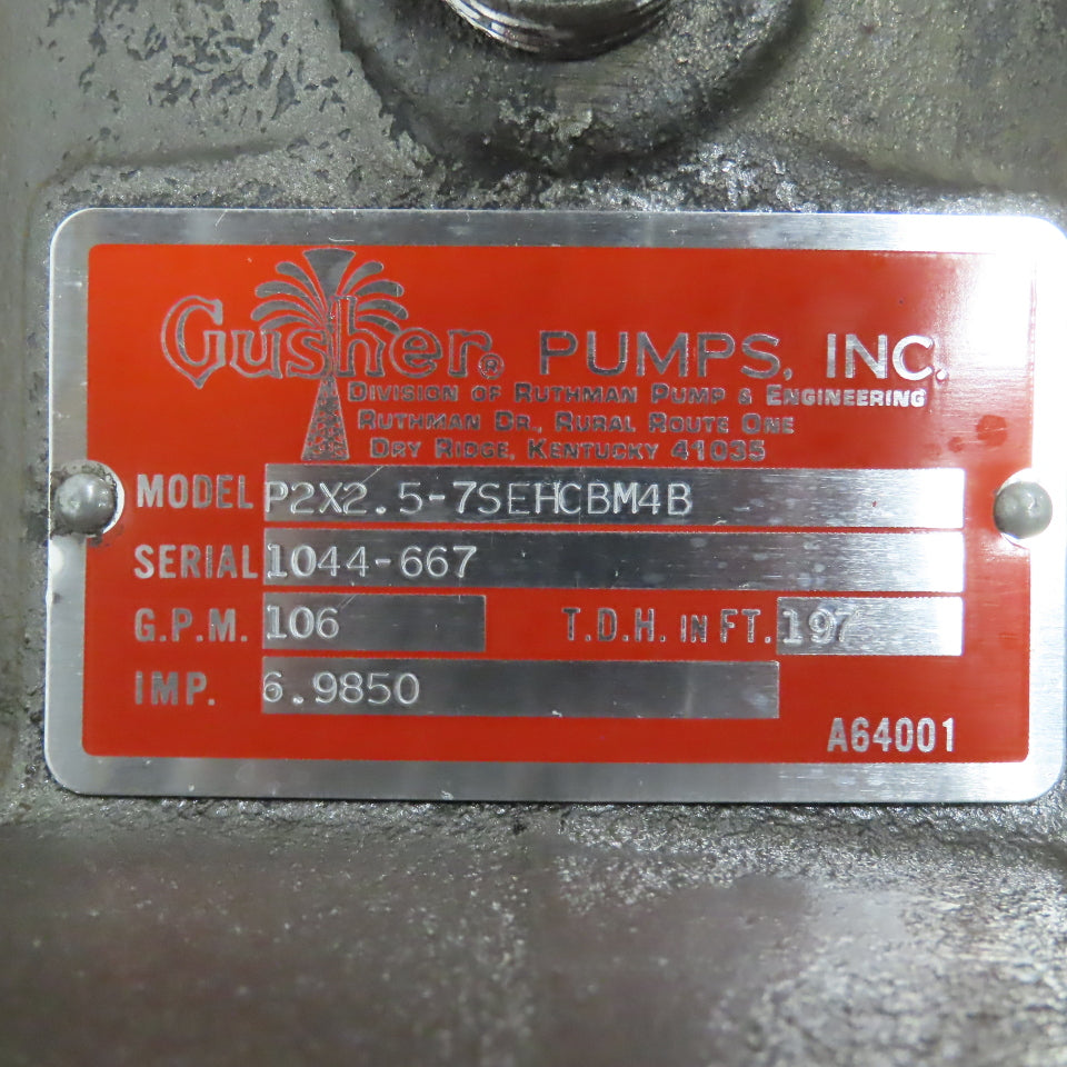 Gusher P2X2.5-7SEHCBM4B 15HP Horizontal Centrifugal Pump 3PH 106GPM 197 FT Head