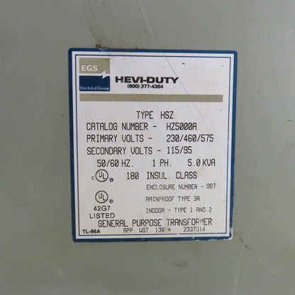 Hevi-Duty HZ5000A HSZ 5kVA Single Phase Transformer HV 230/460/575 LV 115/95