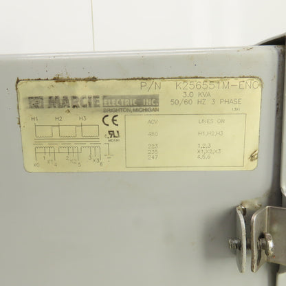 Marcie K256551M-ENC 3kVA 3PHTransformer HV 480V LV 223/235/247V 50/60HZ Tested