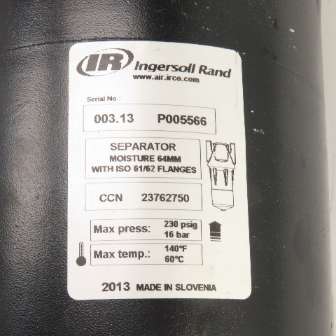 Ingersoll Rand 23762750 Moisture Separator 230 PSIG Max 2.5" Flanged Ports 64mm