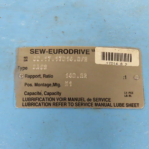 Sew-Eurodrive SA92 RF62 140.62:1 Ratio Parallel Shaft Helical Gear Reducer