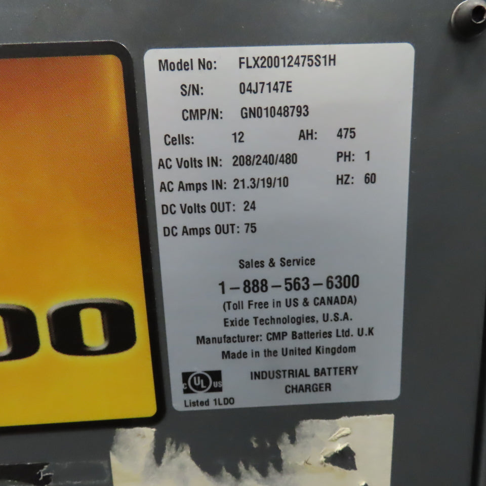 GNB FLX20012475S1H 24V DC 75A Battery Charger 475AH 12-Cell 208-240/480V 1PH
