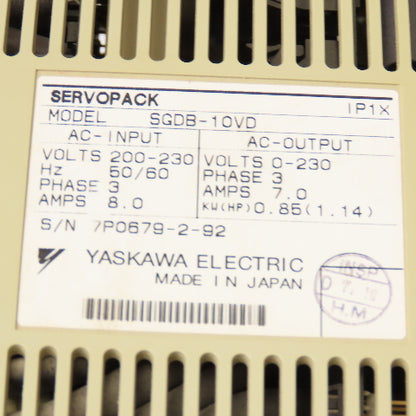 Yaskawa SGD-10VD Servo Pack 200-230V 3Ph 0-230V Output 0.85k