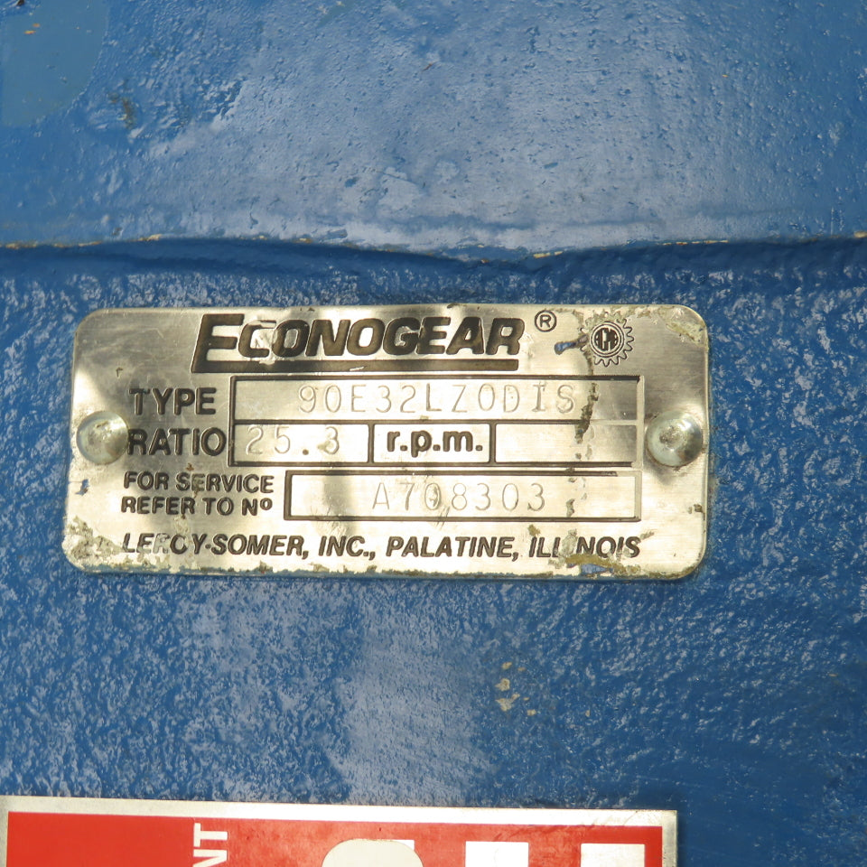 Econo 90E32LZ0DIS 25.3:1 Ratio Left Hand Gear Reducer 7/8" x 1-3/4" Shafts